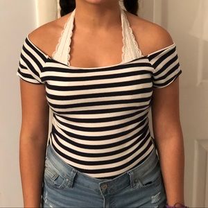 Striped off the shoulder top